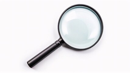 Black magnifying glass on white background.