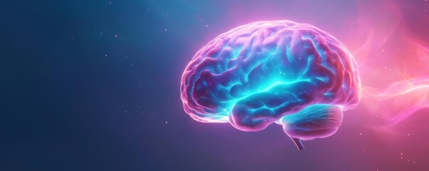 Naklejka premium A glowing, multicolored nebula in the shape of a human brain, symbolizing the vastness of human imagination