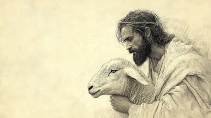 Biblical Scene: Servant’s Submission, Silent as a Lamb to the Slaughter, Beige Background