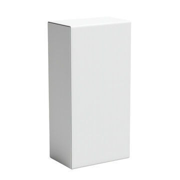 Blank tall white box on a plain background, perfect for packaging designs, product mockups, and branding presentations isolate on transparency background