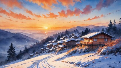 Fototapeta premium anime japan winter background