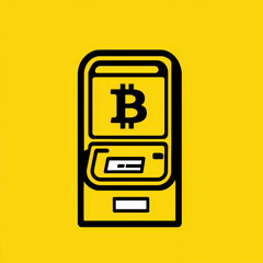 Illustration of a bitcoin atm on a bright yellow background