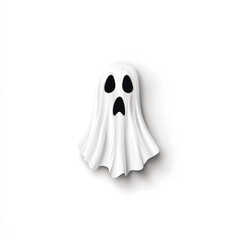 Simple cartoon ghost illustration with white sheet and black eyes on white
