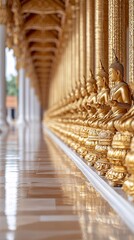 Fototapeta premium Golden statues of mythical creatures in an ancient temple, golden statues, mythical luxury