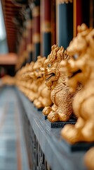 Fototapeta premium Golden statues of mythical creatures in an ancient temple, golden statues, mythical luxury