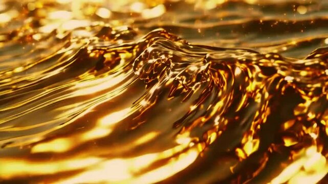 soft waves flowing in slow motion, each ripple creating a shimmering, liquid gold effect. Subtle lighting gives depth to each curve, gold seem alive pulsates gently loop, 4k Background Video