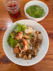 rice noodle soup in bowl
