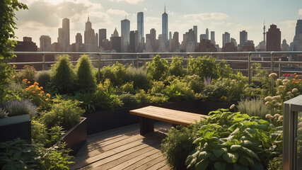 Fototapeta premium An urban garden space at rooftop, suitable place for relaxing and calm your mind