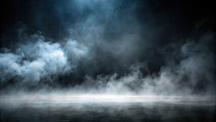 Fototapeta premium Foggy mysterious atmosphere with a long black background, fog, mist, ambient, dark, eerie, gloomy, tranquil, spooky