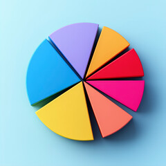 Colorful 3d pie chart with eight segments on a blue background