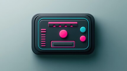 A stylized control panel featuring vibrant buttons and sliders for user interaction.