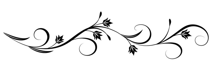 Floral ornament with leaves and abstract lines. Graceful element for decor and greeting or invitation card design