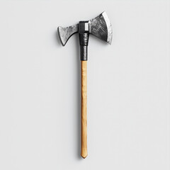 Traditional double-headed axe with wooden handle and metallic blades