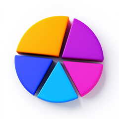 Colorful 3d pie chart with five vibrant segments on white background
