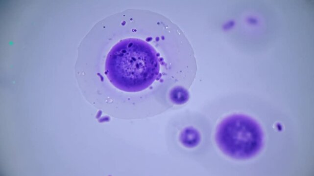 Immune cell absorbing bacteria under microscope animation
