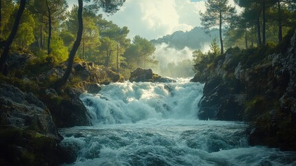 Fototapeta premium River Erosion Cutting Through Rock Landscape