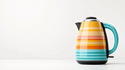 Vibrant kettle with a colorful striped design, perfect for modern kitchens and adding a pop of color to your kitchenware collection.