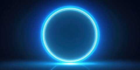 Abstract blue background with glowing neon illuminated ring frame, render, abstract, blue, background, glowing, ring, illuminated