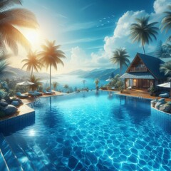 Fototapeta premium Blue Clean And Transparent Pool water