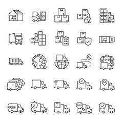 Logistic line icons. Editable stroke. For website marketing design, logo, app, template, ui, etc. Vector illustration.