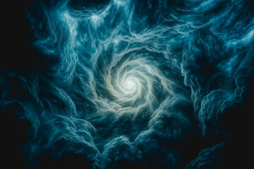 Massive swirling storm vortex with light and shadow contrasts, high aerial view