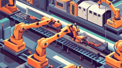 A factory floor with robotic arms assembling products, illustrating the rise of automation in the industrial sector.