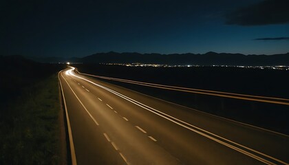 Fototapeta premium A bustling urban night scene on a well-lit highway as cars rush past leaving bright trails of red and white lights in the dark, creating a dynamic and vibrant cityscape.expressway, highway, journey,38