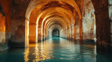 Ancient Aqueduct with Flowing Water in Serene Setting