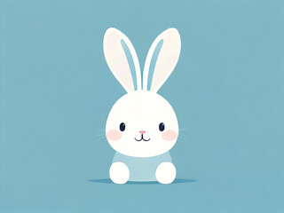 Obraz premium White bunny in vector flat style on a blue background.