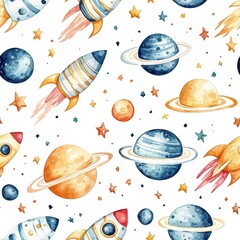 Baby Space Watercolor Pattern Illustration