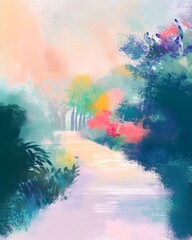 Fototapeta premium Captivating Dynamic Color Landscape Vibrant Impressionistic Digital with Ethereal Atmosphere Fauvist Color Theory Serene Outdoor Scene