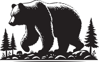 Grizzly or Polar Bear Silhouette Icon - Flat Vector for Wildlife Apps. Vector illustration.