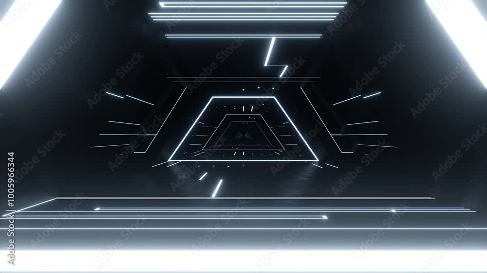 Poster 3d rendering of dark abstract sci-fi tunnel, Futuristic spaceship corridor. Loop animation
