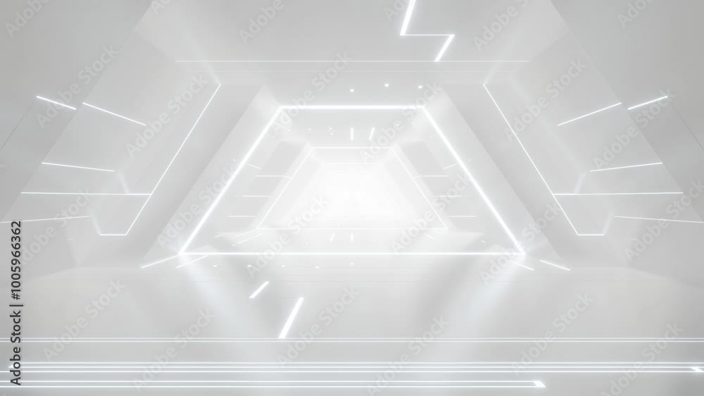 Poster 3d rendering of white abstract sci-fi tunnel, Futuristic spaceship corridor. Loop animation