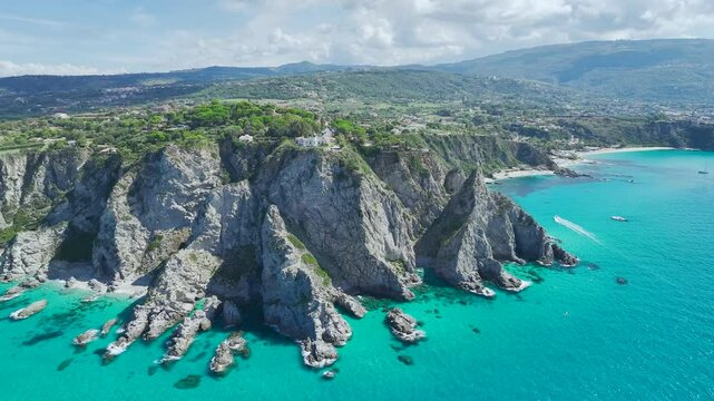 Capo Vaticano from a drone, Ricadi in Calabria, Italy, Europe