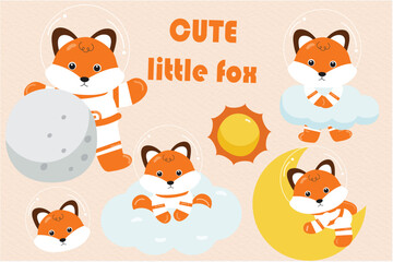 Cute astronaut fox on moon.