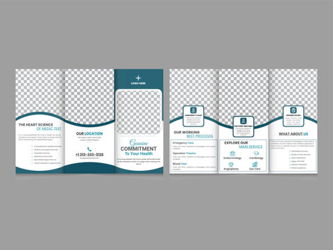 Minimal and professional Medical vector trifold brochure design template for print, company trifold leaflet, magazine, annual report, trifold flyer layout, pamphlet, leaflet