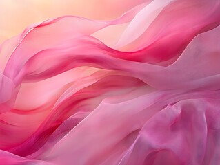 Fototapeta premium Vibrant pink ribbon with a shimmering iridescent gradient backdrop transitioning from deep pink to pale rose representing ethereal and emotive breast cancer awareness