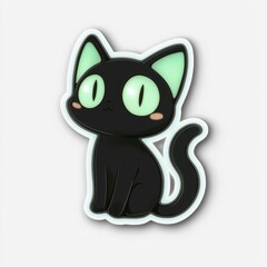 Obraz premium Cute Cartoon Black Cat with Big Eyes