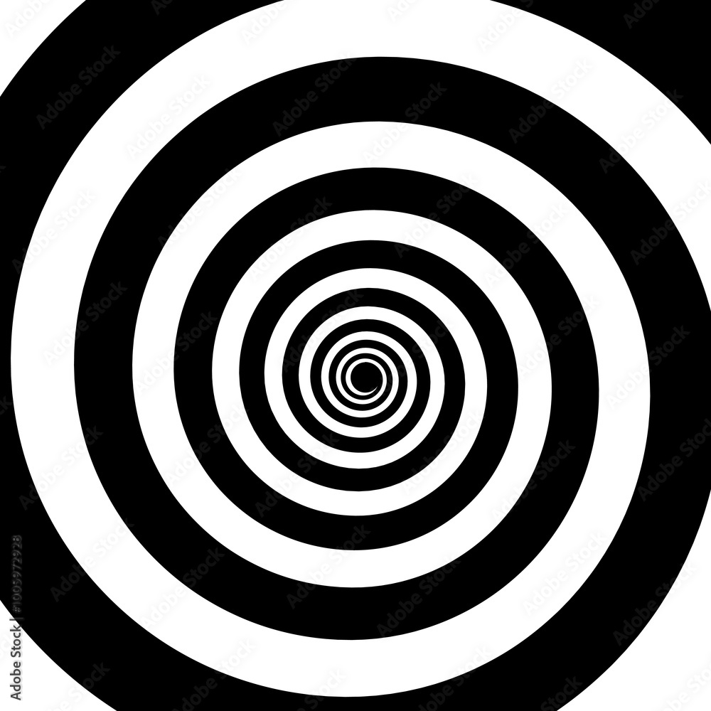 Aufkleber Psychedelic hypnotic swirl or spiral pattern with hypnosis effect, vector background. Hypnotic spiral tunnel of white black swirls and twirls of wormhole optical illusion or psychedelic effect pattern
