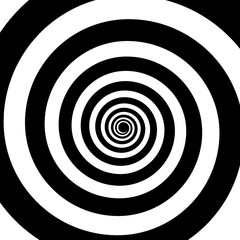 Naklejka premium Psychedelic hypnotic swirl or spiral pattern with hypnosis effect, vector background. Hypnotic spiral tunnel of white black swirls and twirls of wormhole optical illusion or psychedelic effect pattern