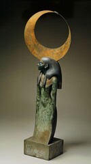 Ancient Egyptian Goddess Sculpture with Crescent Moon