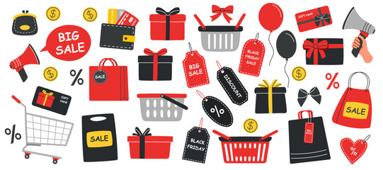 Set of Black Friday sale elements. Black Friday shopping. Sale concept.
