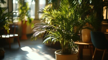 Obraz premium A vibrant indoor plant basking in sunlight, enhancing a cozy atmosphere.
