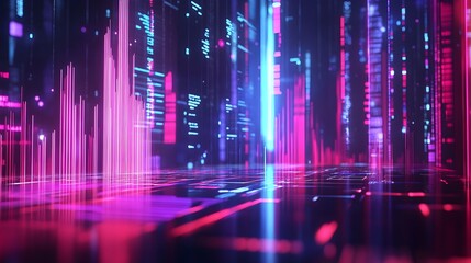 Futuristic financial data visualization with floating holographic graphs neon glow and dark tech background