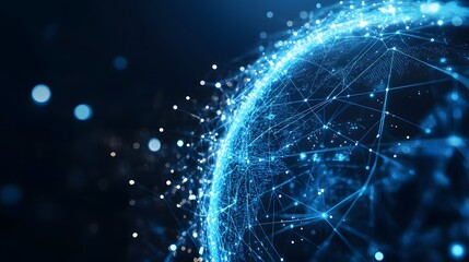 A Blue Network of Lines and Lights Representing a Connected World