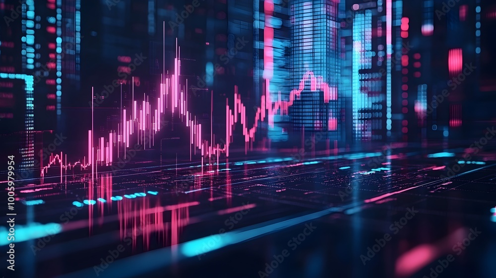 Poster futuristic holographic data visualizations with neon glow and dark technological backdrop representi