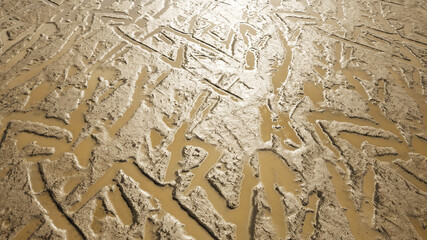 Concept or conceptual slippery and muddy background.  3d illustration as a metaphor for countryside, outdoor, hiking, extreme sport, adventure and nature