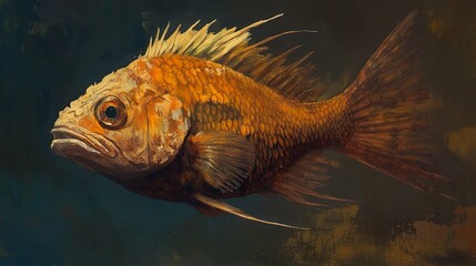Fototapeta premium Golden Fish Painting: A Detailed Study of Aquatic Life