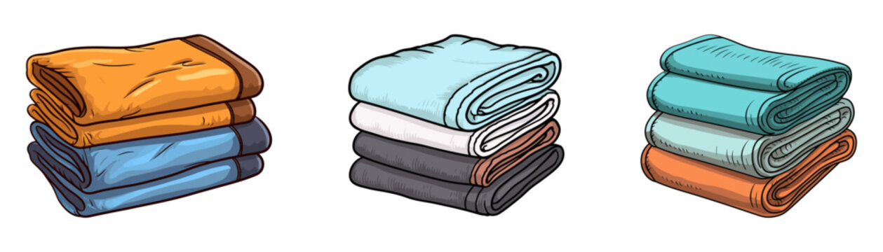 Vector illustration of neatly folded blankets in various colors, ideal for home, interior design, or bedding-themed projects. Generative AI.